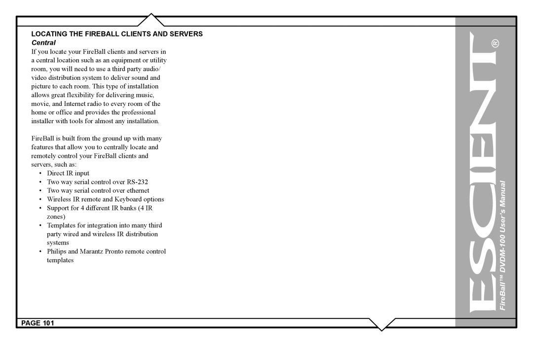 Escient DVDM-100 user manual Locating the Fireball Clients and Servers, Central 