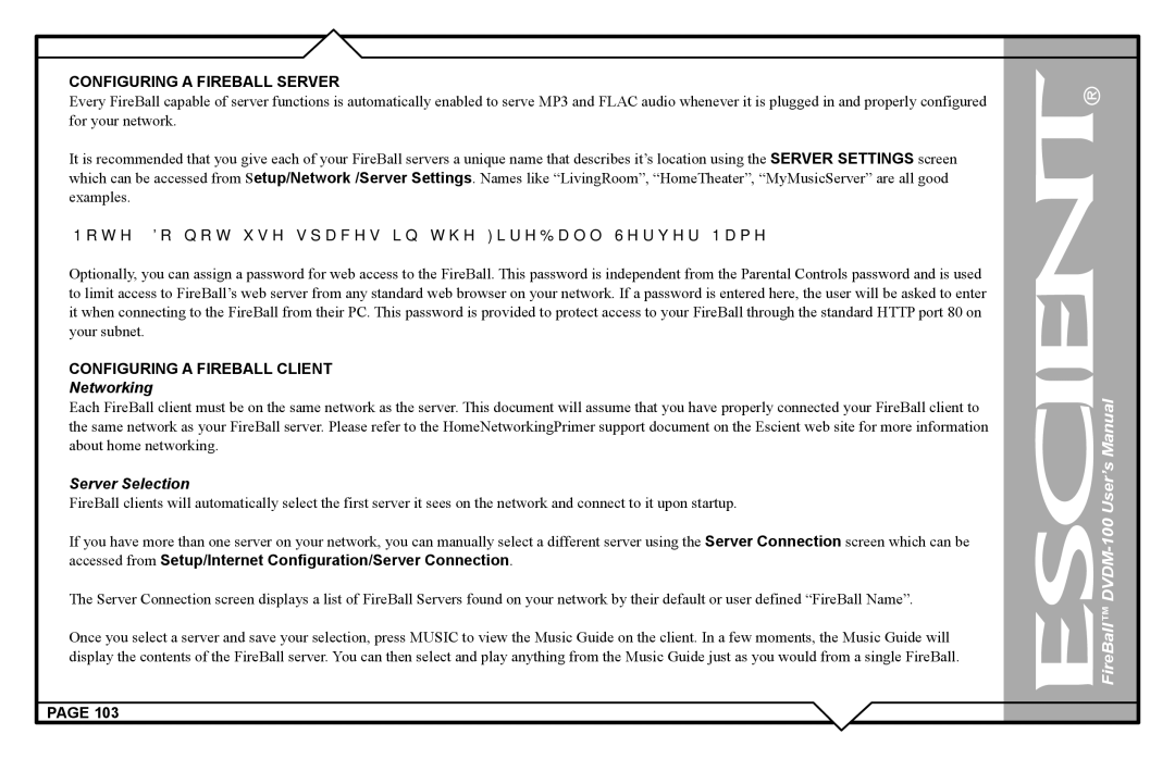 Escient DVDM-100 user manual Configuring a Fireball Server, Configuring a Fireball Client, Networking 