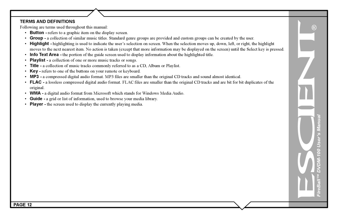 Escient DVDM-100 user manual Terms and Definitions 