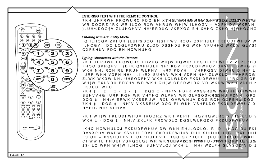 Escient DVDM-100 user manual Entering Text with the Remote Control, Entering Numeric Entry Mode 