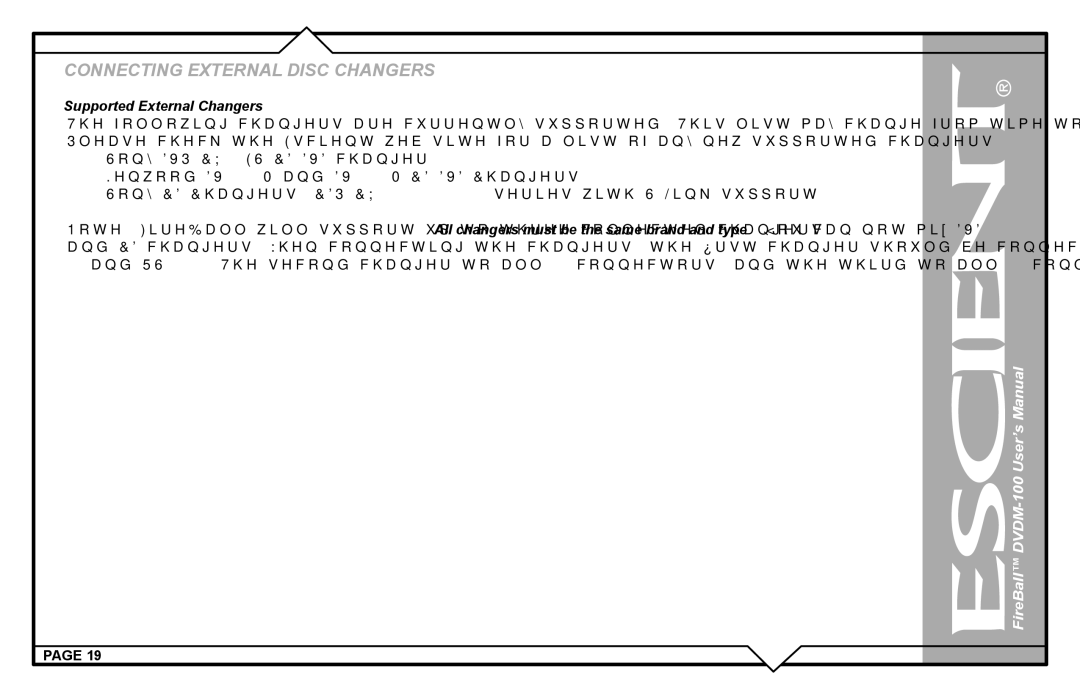 Escient DVDM-100 user manual Supported External Changers 