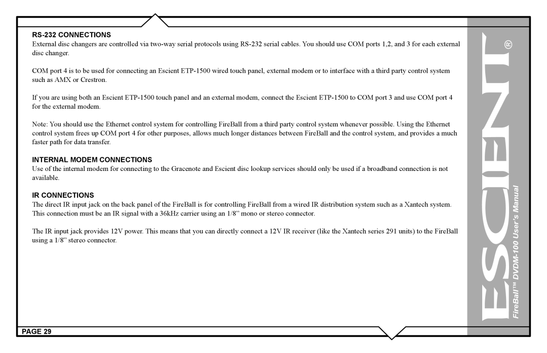 Escient DVDM-100 user manual RS-232 Connections 