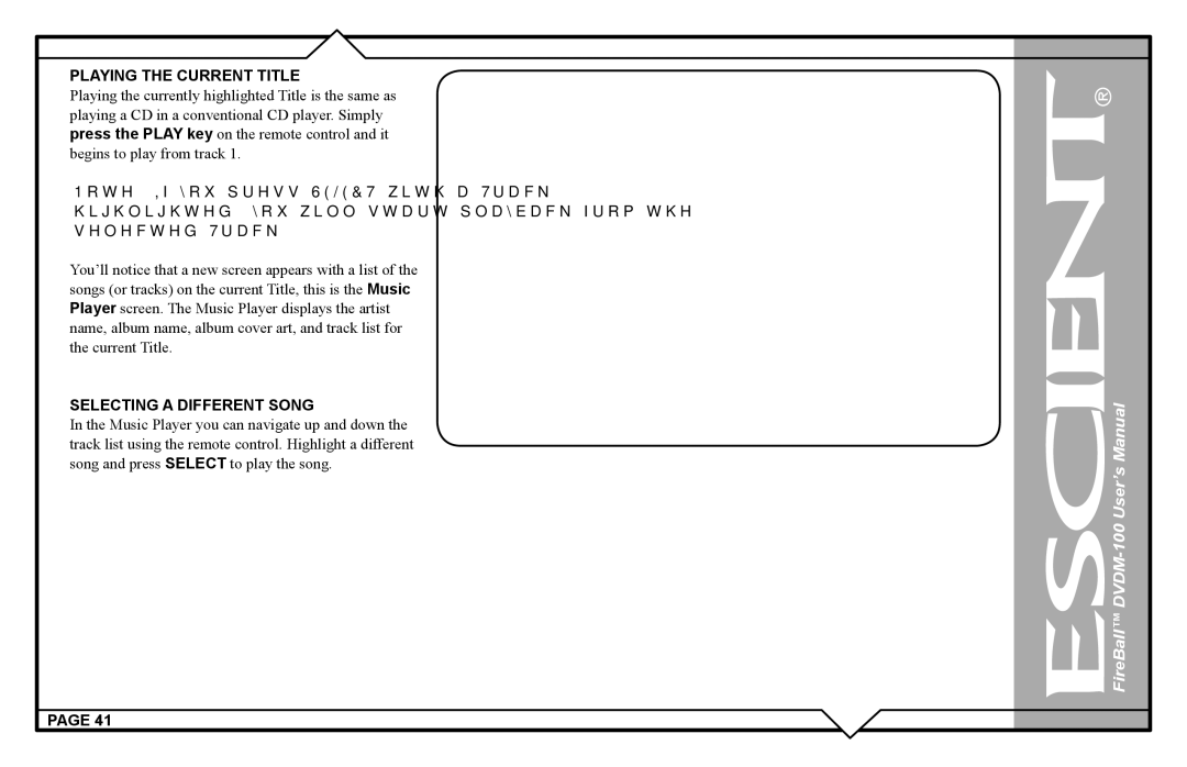 Escient DVDM-100 user manual Playing the Current Title 