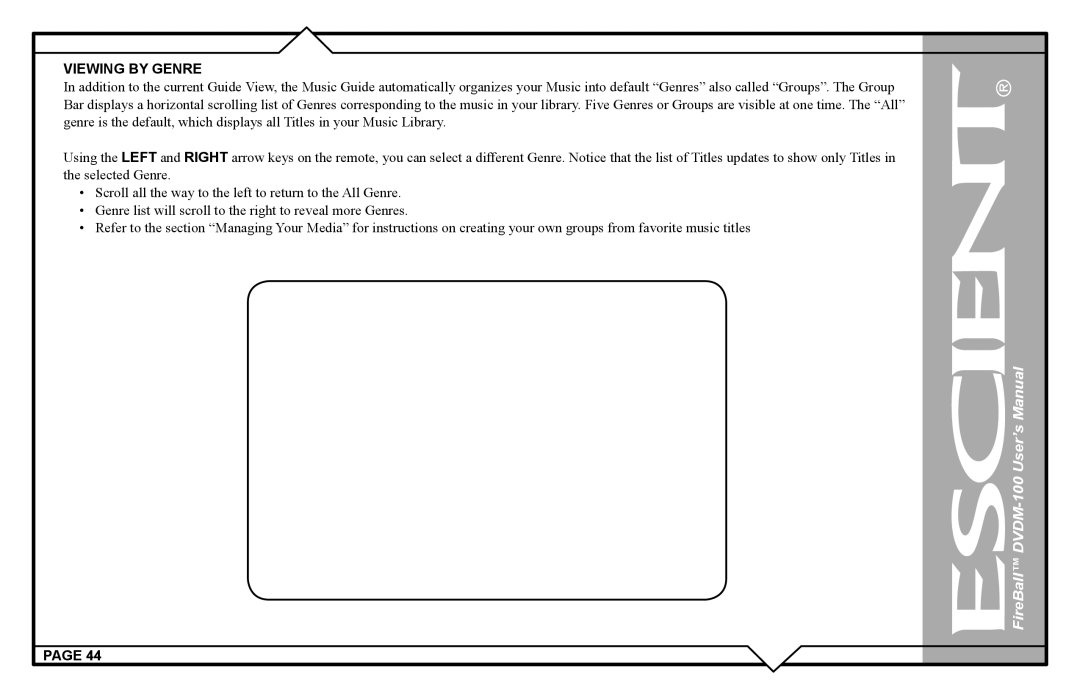 Escient DVDM-100 user manual Viewing by Genre 