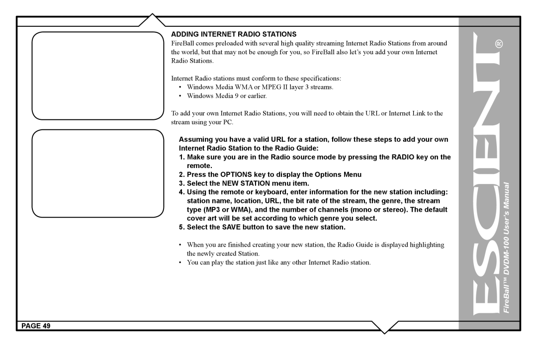 Escient DVDM-100 user manual Select the Save button to save the new station 