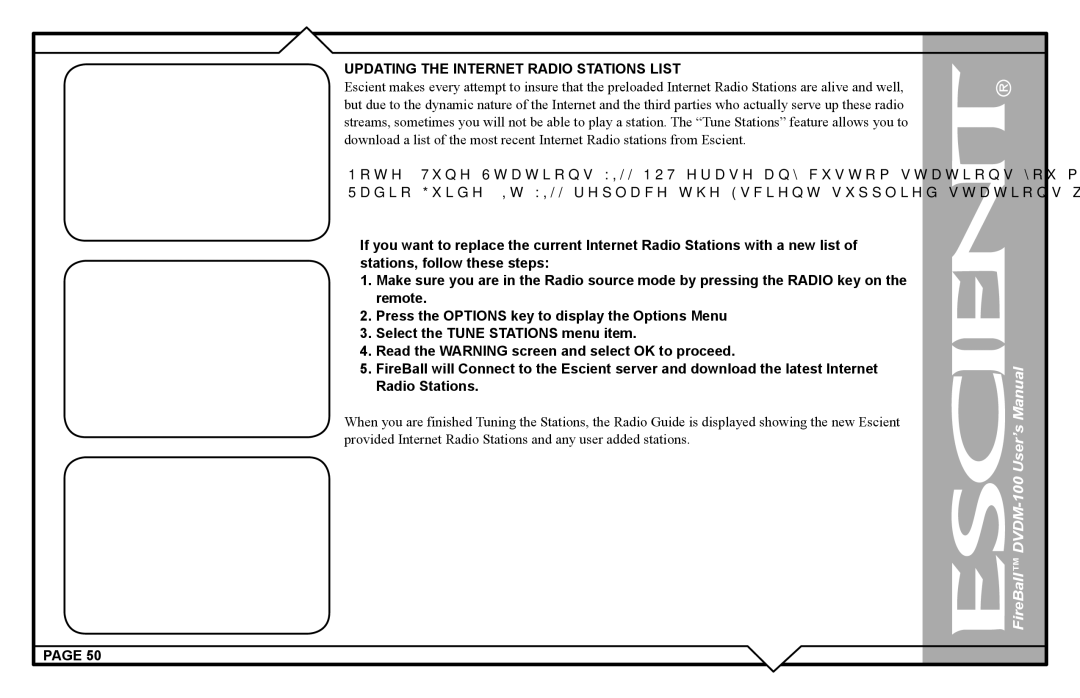 Escient DVDM-100 user manual Updating the Internet Radio Stations List 