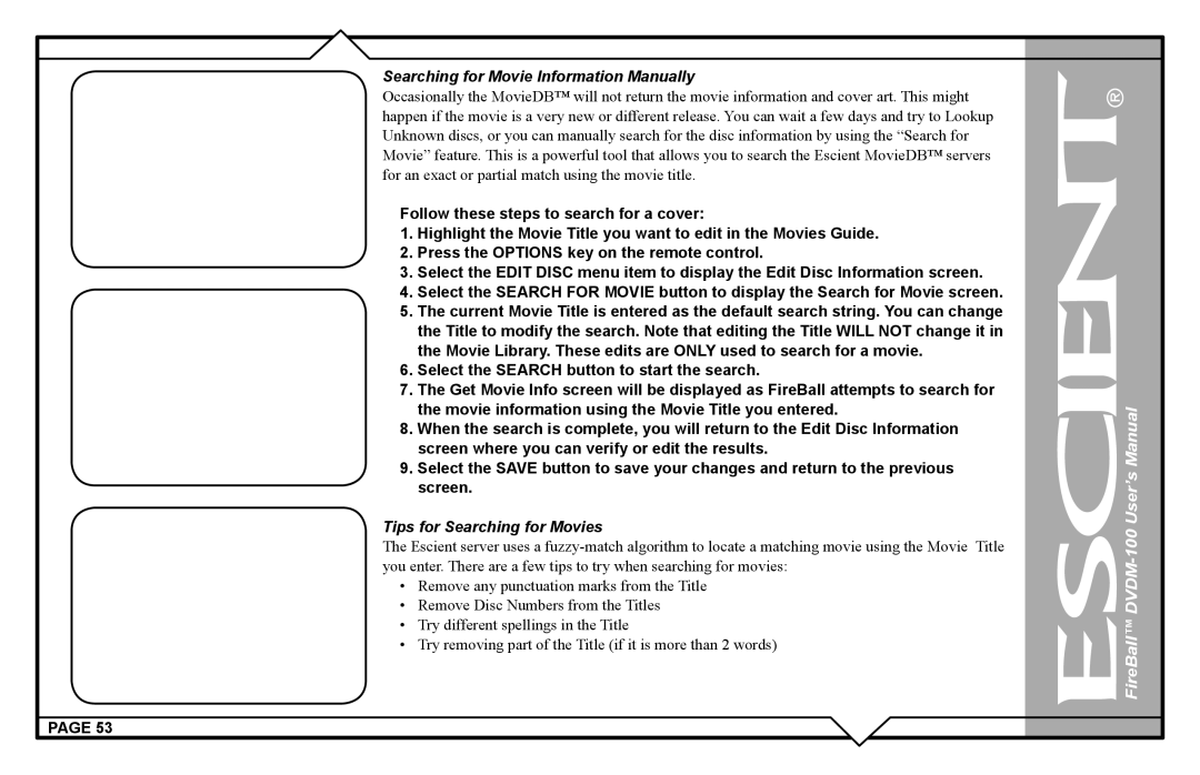 Escient user manual FireBall DVDM-100 User’s Manual 