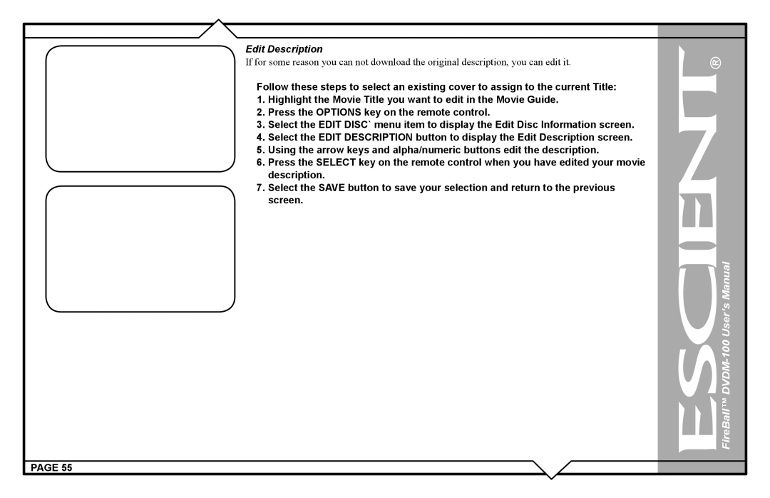 Escient DVDM-100 user manual Edit Description 