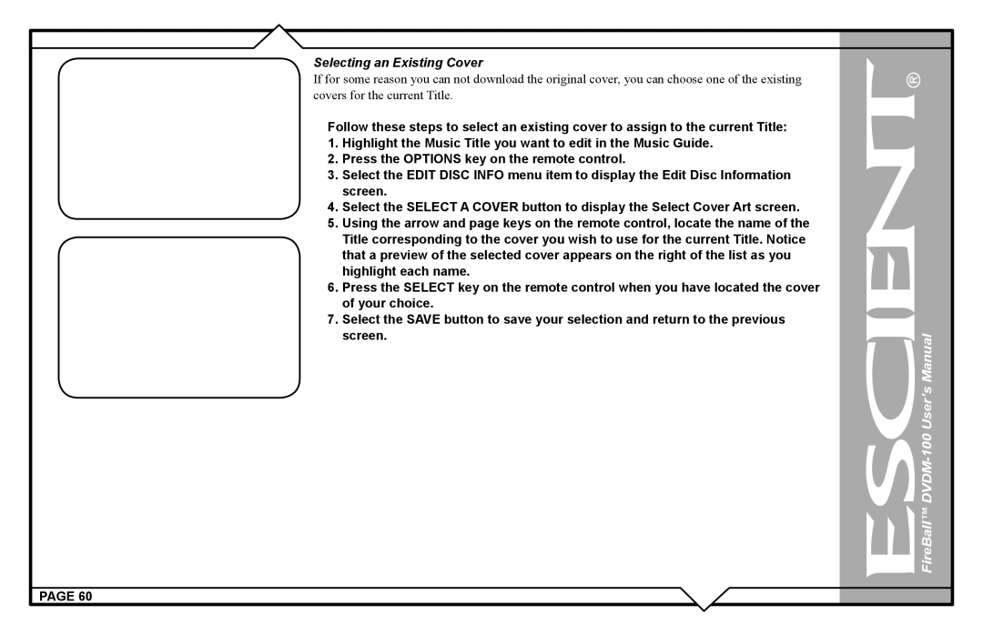 Escient DVDM-100 user manual Selecting an Existing Cover 