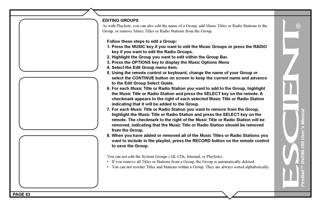 Escient DVDM-100 user manual Editing Groups 