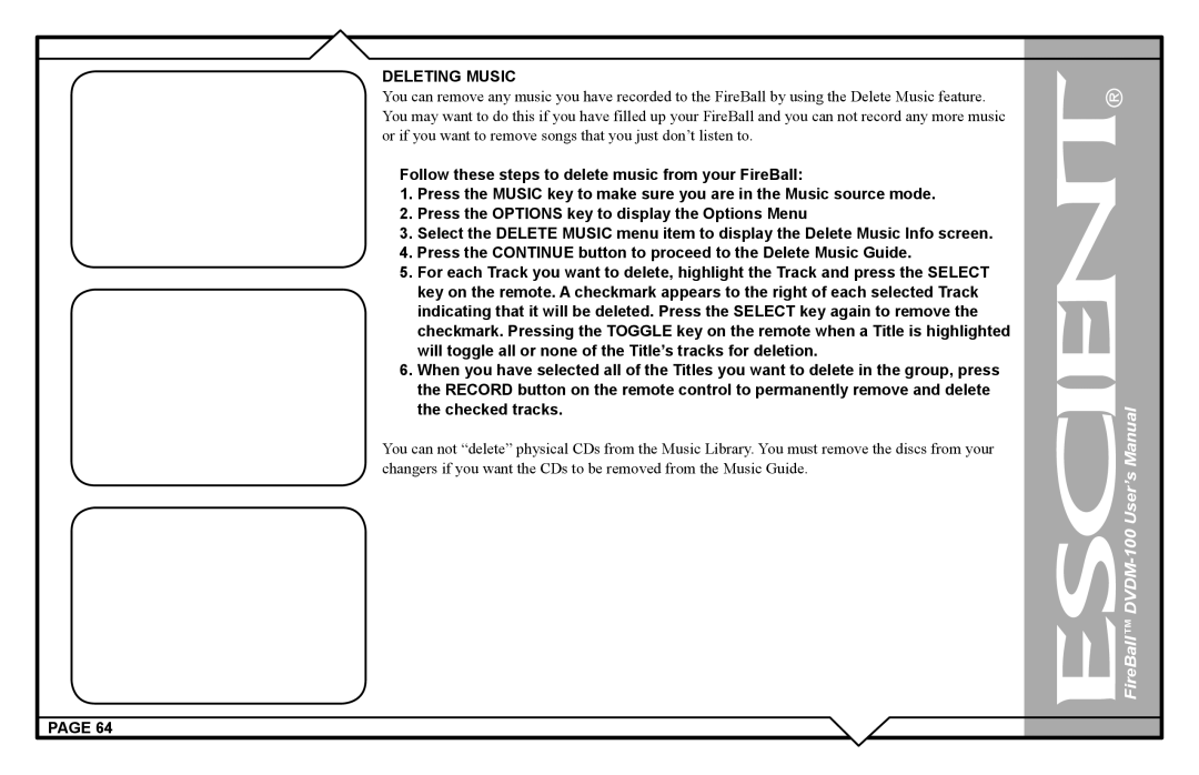 Escient DVDM-100 user manual Deleting Music 