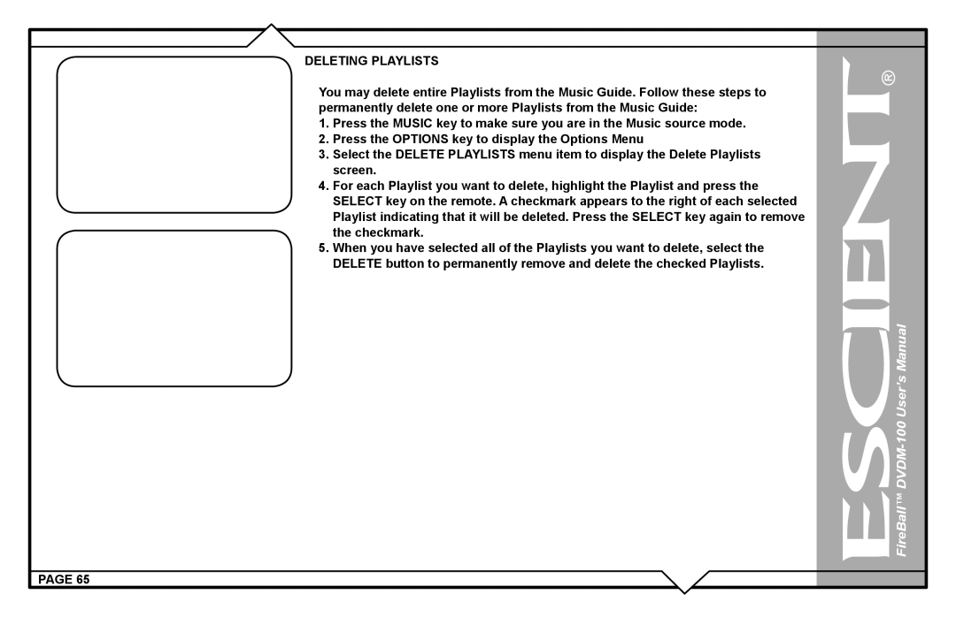 Escient DVDM-100 user manual Deleting Playlists 