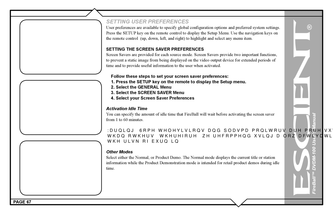 Escient DVDM-100 user manual Setting the Screen Saver Preferences, Activation Idle Time 