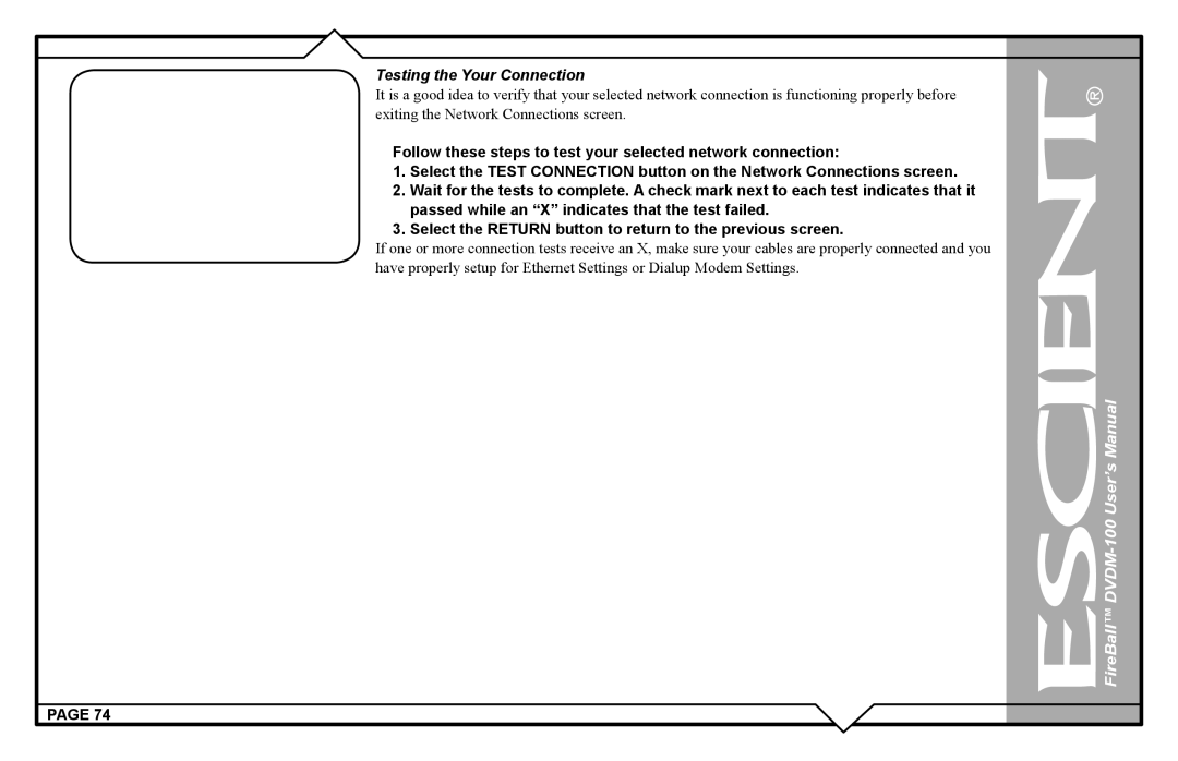 Escient DVDM-100 user manual Testing the Your Connection 