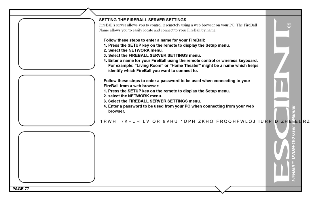 Escient DVDM-100 user manual Setting the Fireball Server Settings 