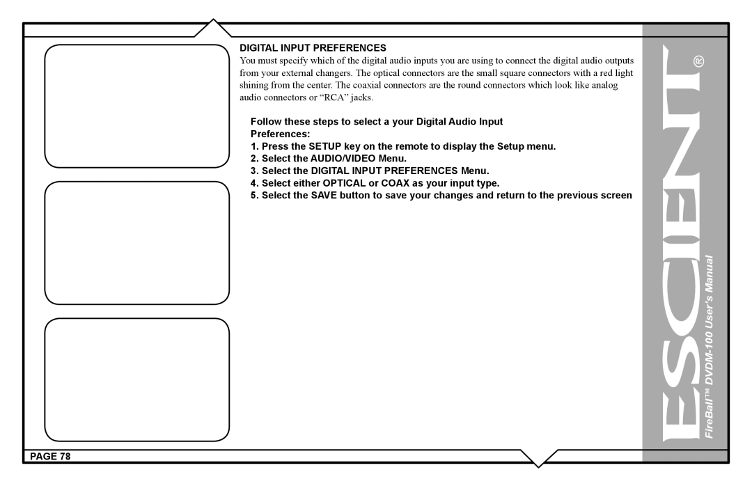 Escient DVDM-100 user manual Digital Input Preferences 