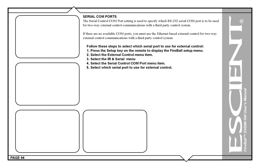Escient DVDM-100 user manual Serial COM Ports 