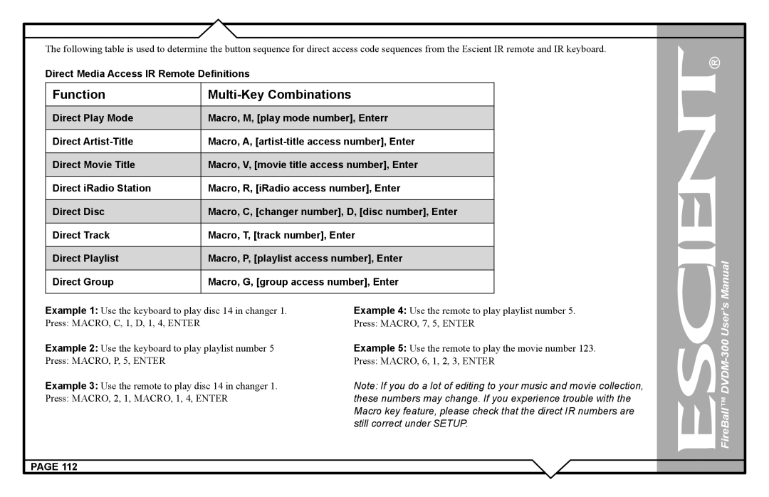 Escient DVDM-300 user manual These numbers may change. If you experience trouble with 