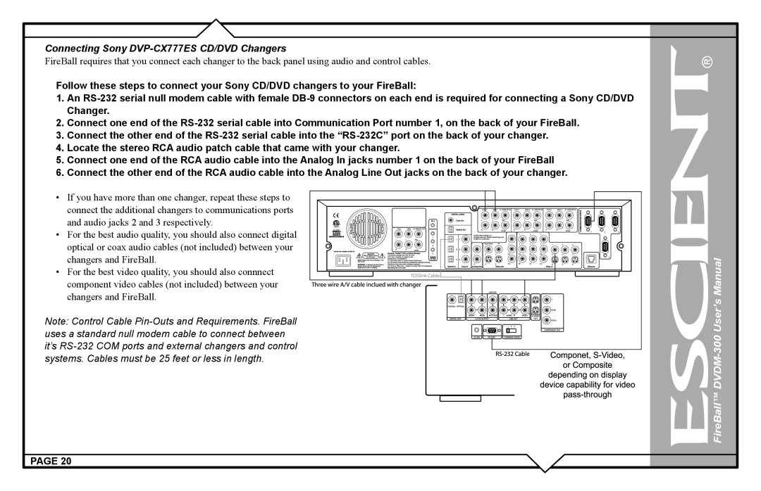 Escient DVDM-300 user manual Connecting Sony DVP-CX777ES CD/DVD Changers 