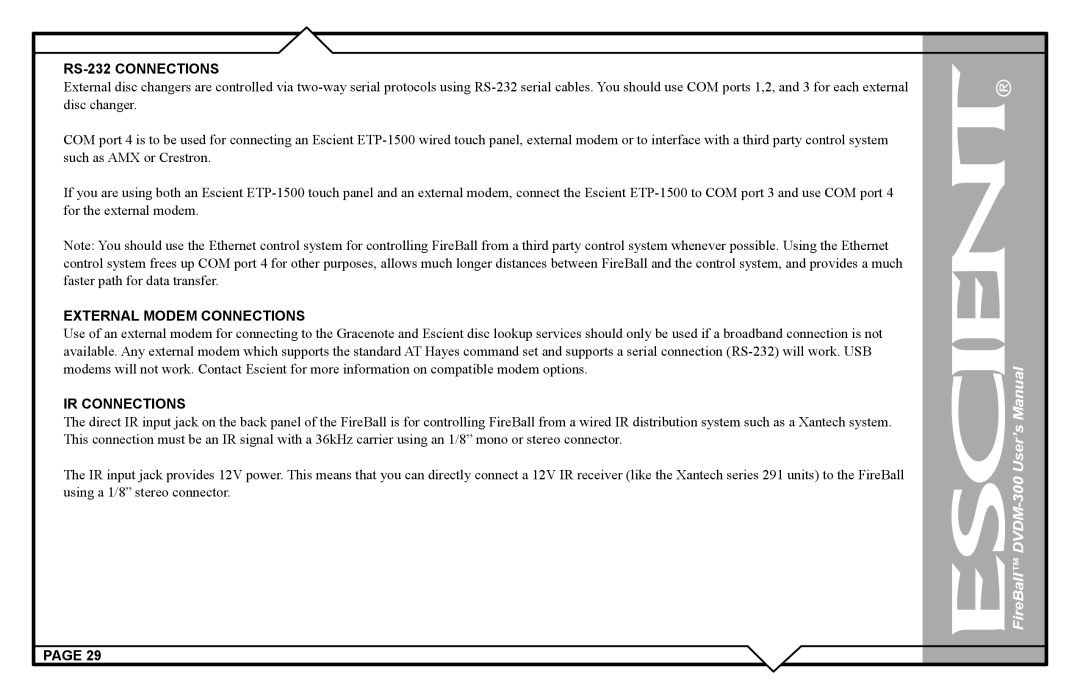 Escient DVDM-300 user manual RS-232 Connections 