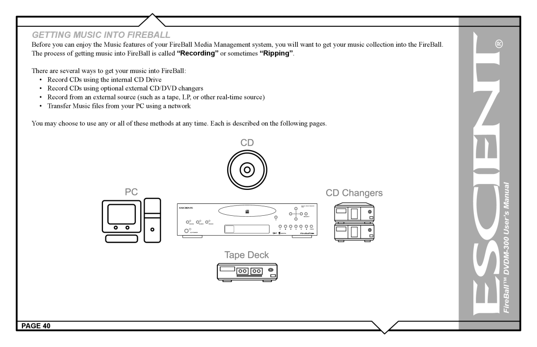 Escient DVDM-300 user manual Getting Music Into Fireball 