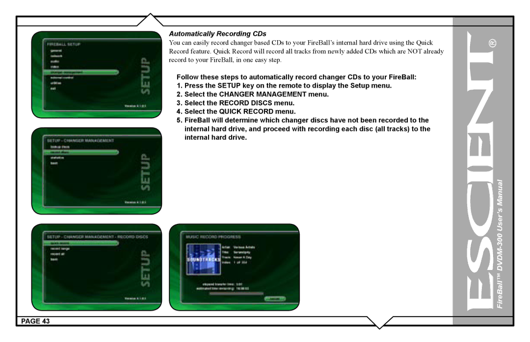 Escient DVDM-300 user manual Automatically Recording CDs 