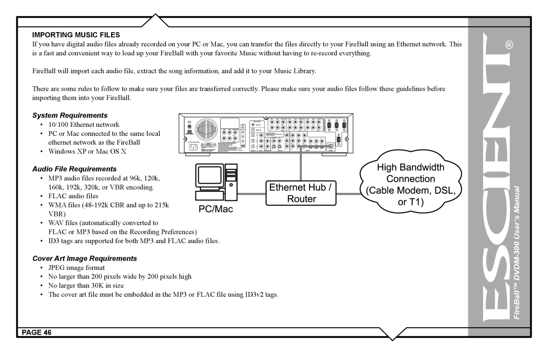 Escient DVDM-300 user manual Importing Music Files, System Requirements 