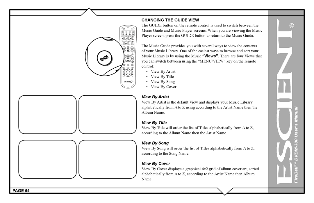 Escient DVDM-300 user manual Changing the Guide View, View By Artist 