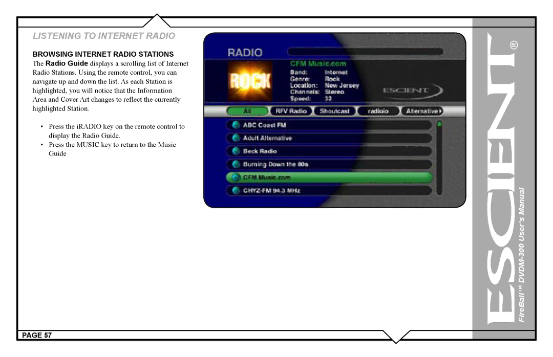 Escient DVDM-300 user manual Listening to Internet Radio 