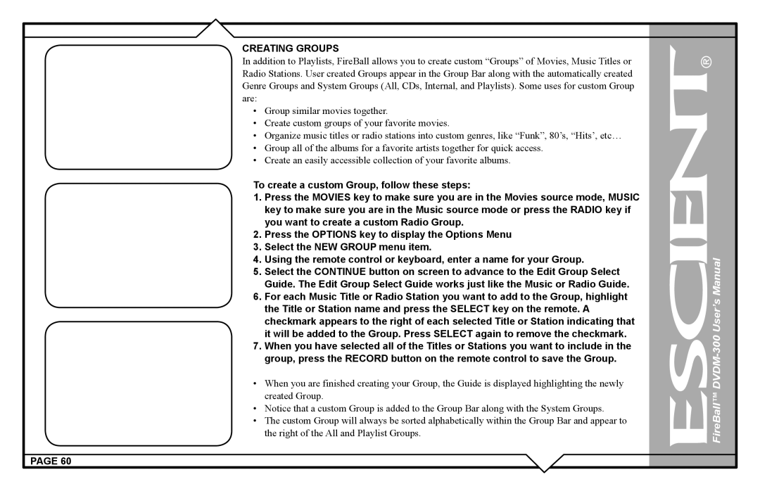 Escient DVDM-300 user manual Creating Groups 