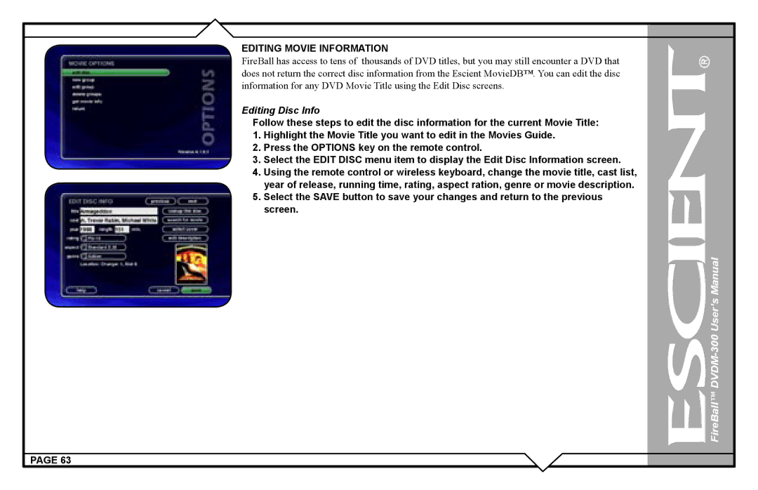 Escient DVDM-300 user manual Editing Disc Info 