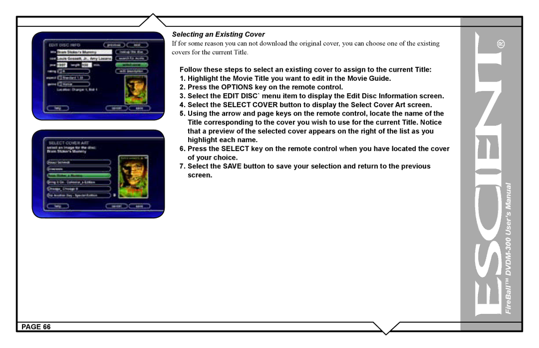 Escient DVDM-300 user manual Selecting an Existing Cover 