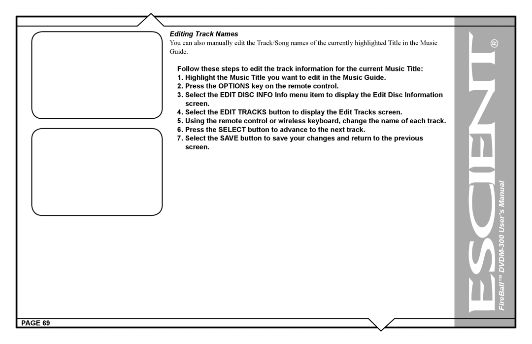 Escient DVDM-300 user manual Editing Track Names 