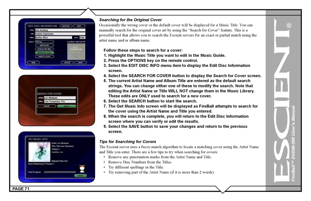 Escient user manual FireBall DVDM-300 User’s Manual 