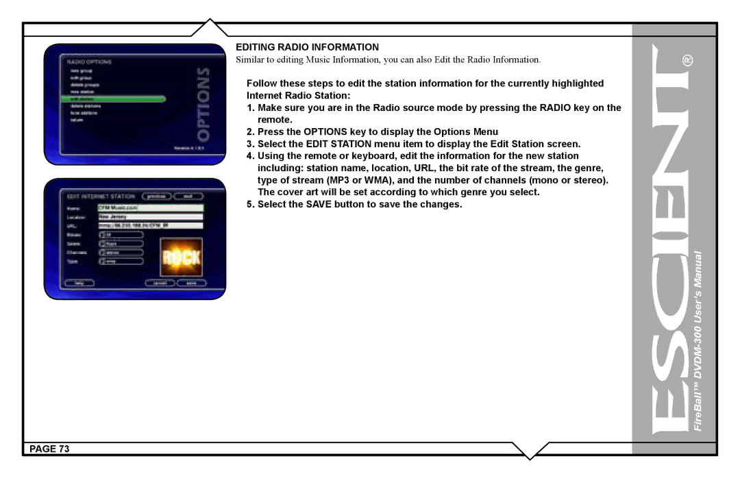 Escient DVDM-300 user manual Select the Save button to save the changes 