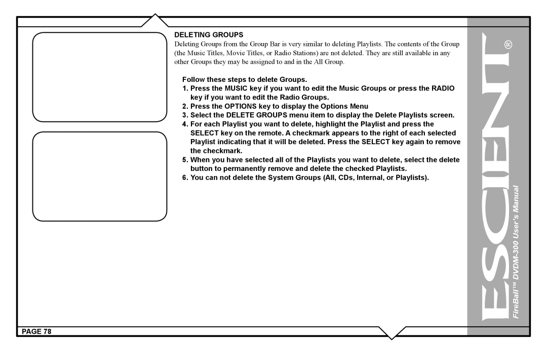 Escient DVDM-300 user manual Deleting Groups 