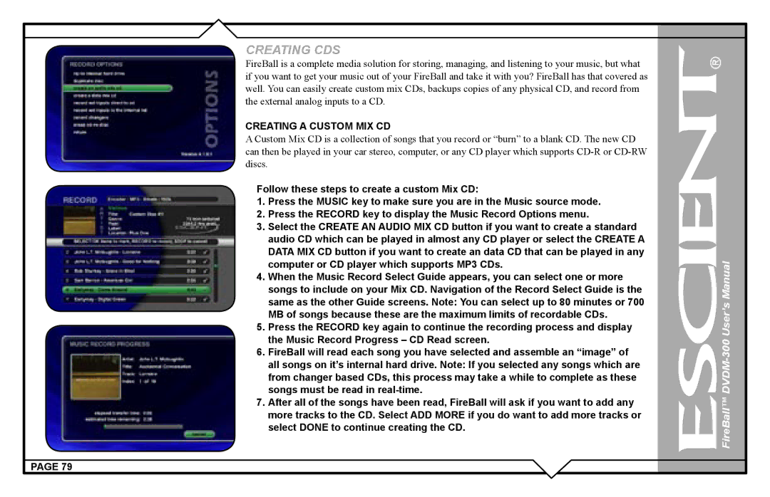 Escient DVDM-300 user manual Creating CDS 