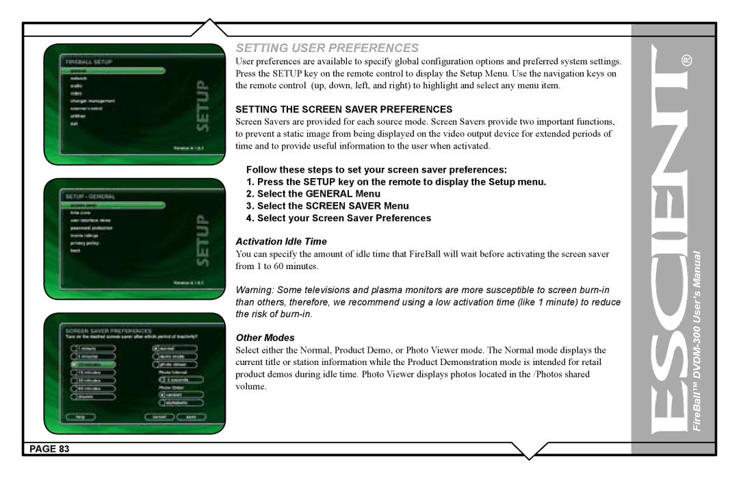 Escient DVDM-300 user manual Setting User Preferences 