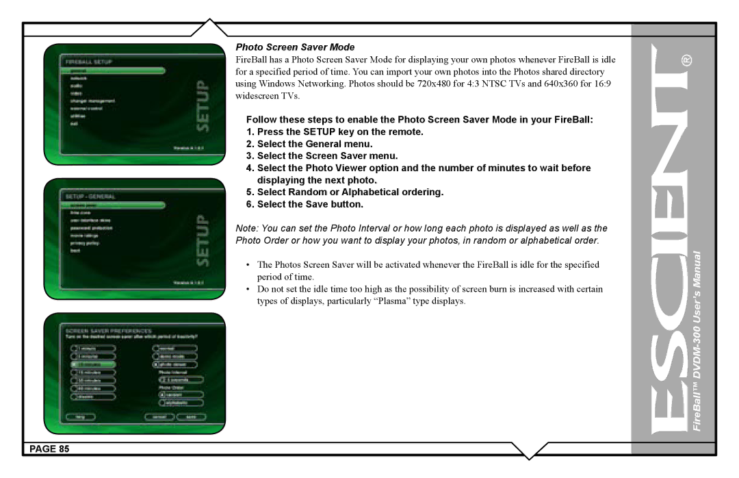 Escient DVDM-300 user manual Photo Screen Saver Mode 
