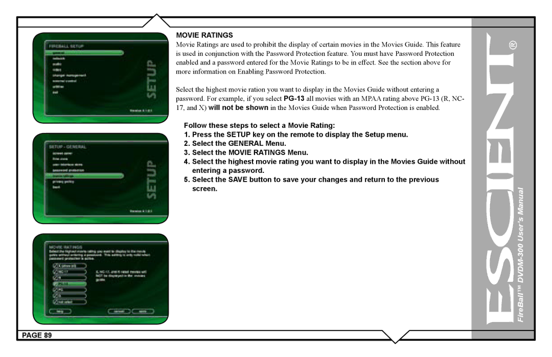 Escient DVDM-300 user manual Movie Ratings 