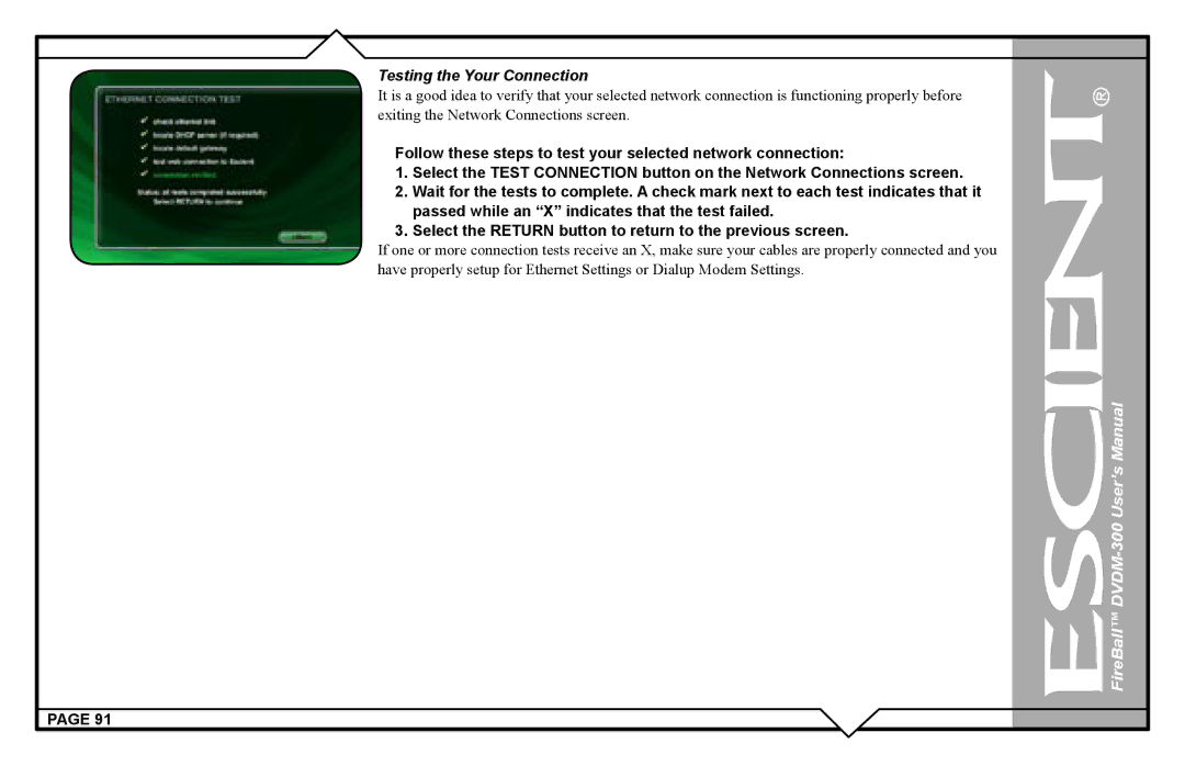 Escient DVDM-300 user manual Testing the Your Connection 