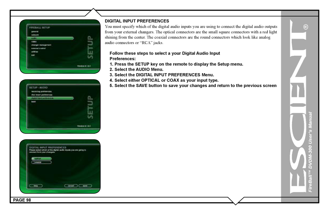 Escient DVDM-300 user manual Digital Input Preferences 