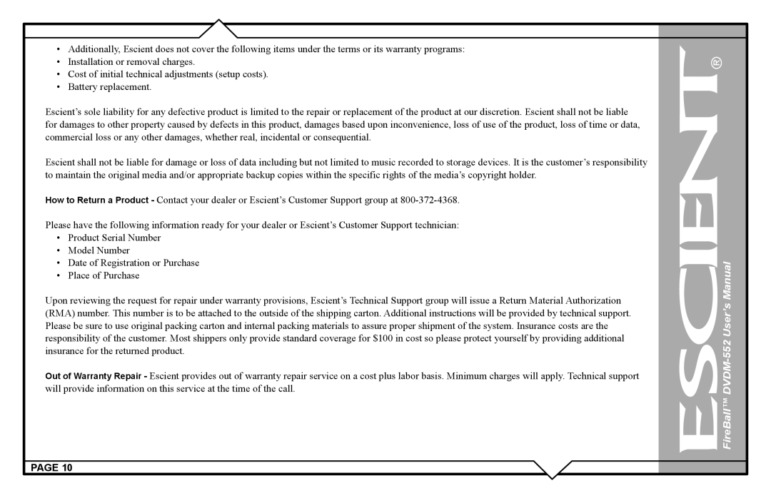 Escient DVDN-552 user manual FireBall DVDM-552 User’s Manual 