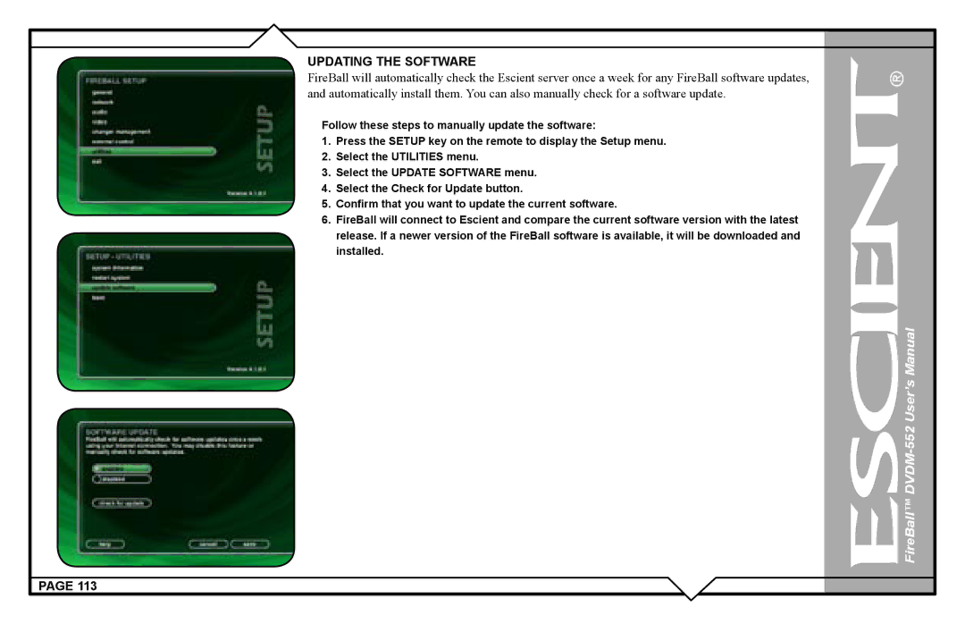 Escient DVDN-552 user manual Updating the Software 