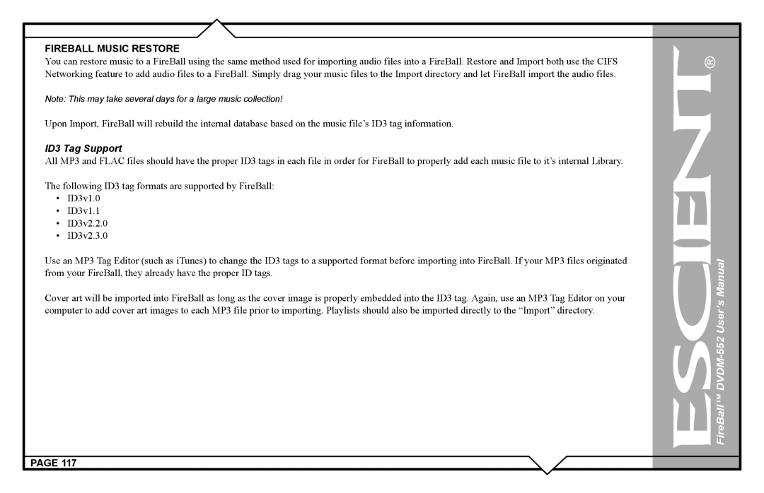 Escient DVDN-552 user manual ID3 Tag Support 