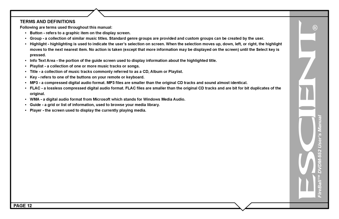 Escient DVDN-552 user manual Terms and Definitions 