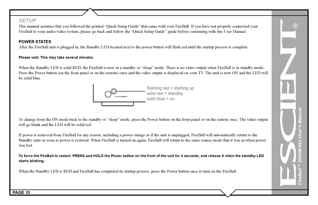 Escient DVDN-552 user manual Power States 