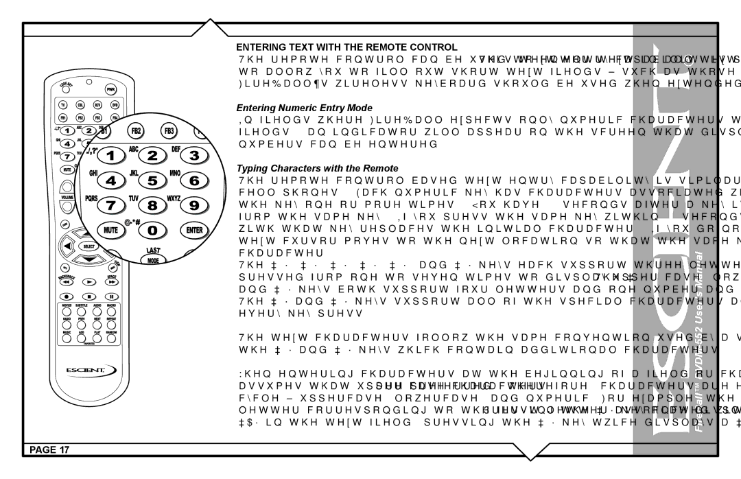 Escient DVDN-552 user manual Entering Text with the Remote Control, Entering Numeric Entry Mode 