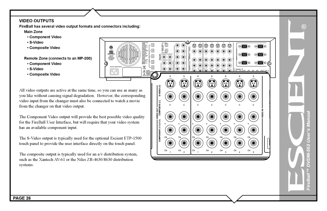 Escient DVDN-552 user manual Video Outputs 