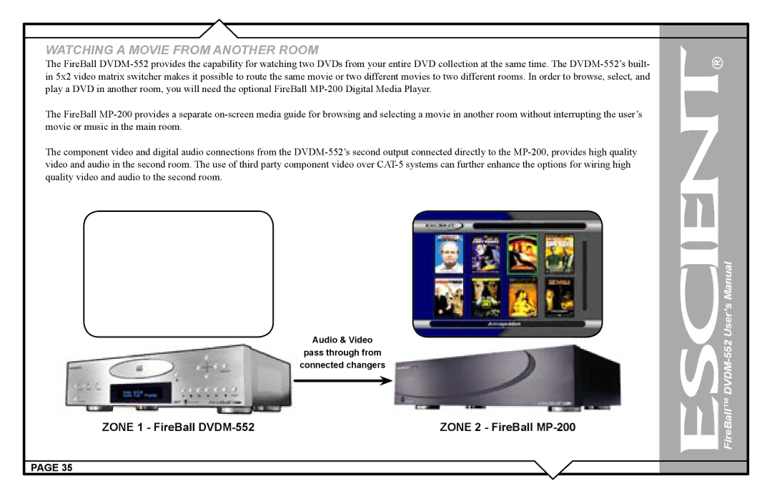 Escient DVDN-552 user manual Zone 1 FireBall DVDM-552 Zone 2 FireBall MP-200 